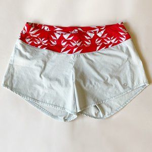 Oiselle Roga Shorts pale gray w red band size 4